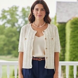 Design History NEW Evereve Delaney Ladylike Cardigan Cable Knit Button Front S